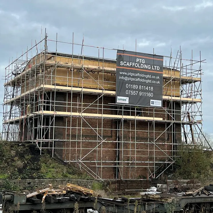 a big scaffolding banner